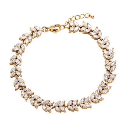 elegantes Diamond Leaf Armband mit funkelnden Zirkonia-Steinen