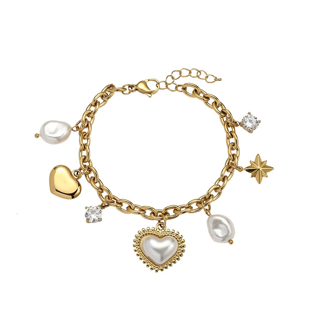 Armband mit Perle, Herz- und Stern-Anhänger