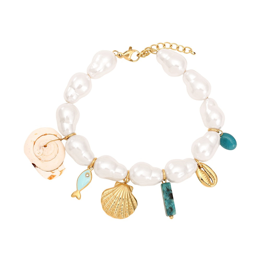Sea Life and Pearl Armband mit maritimen Anhängern und zarter Perle – stilvoller Schmuck mit Meeresflair