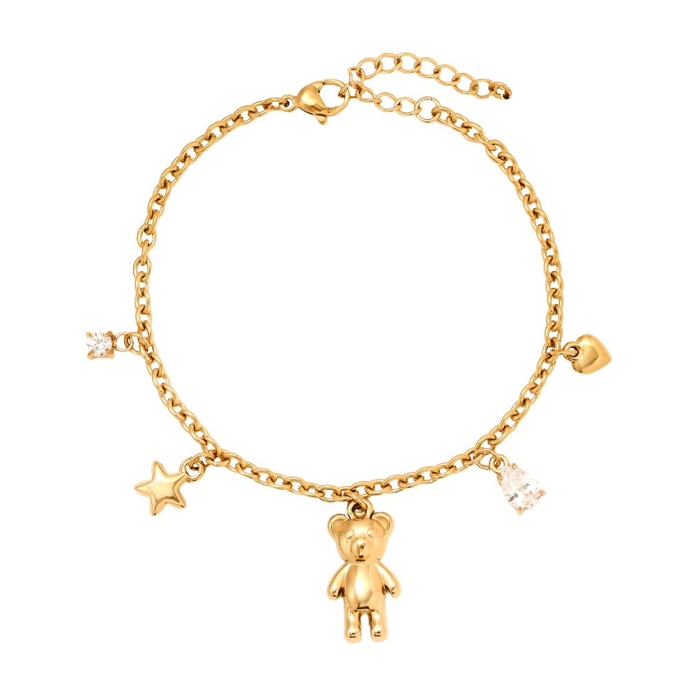 Verspieltes Armband mit Bärenanhänger und Charms für Damen