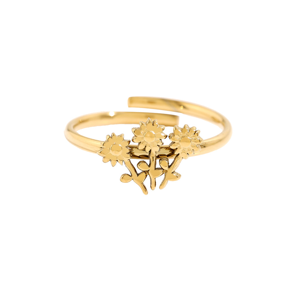 Ring mit drei floralen Details, elegant und zart